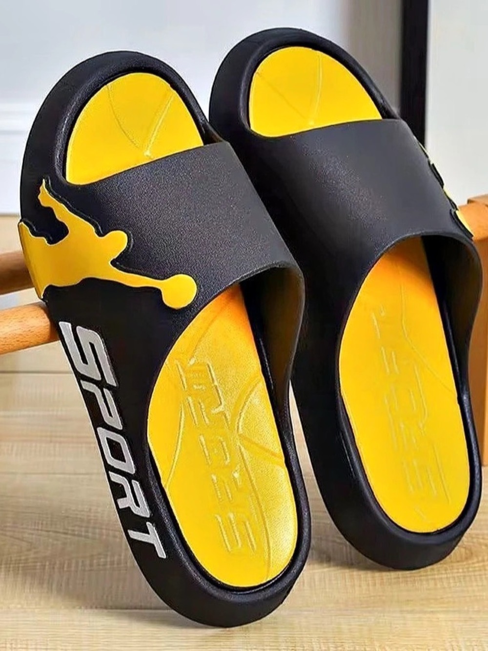 Sport Slide Sandals in Black & Yellow Like New